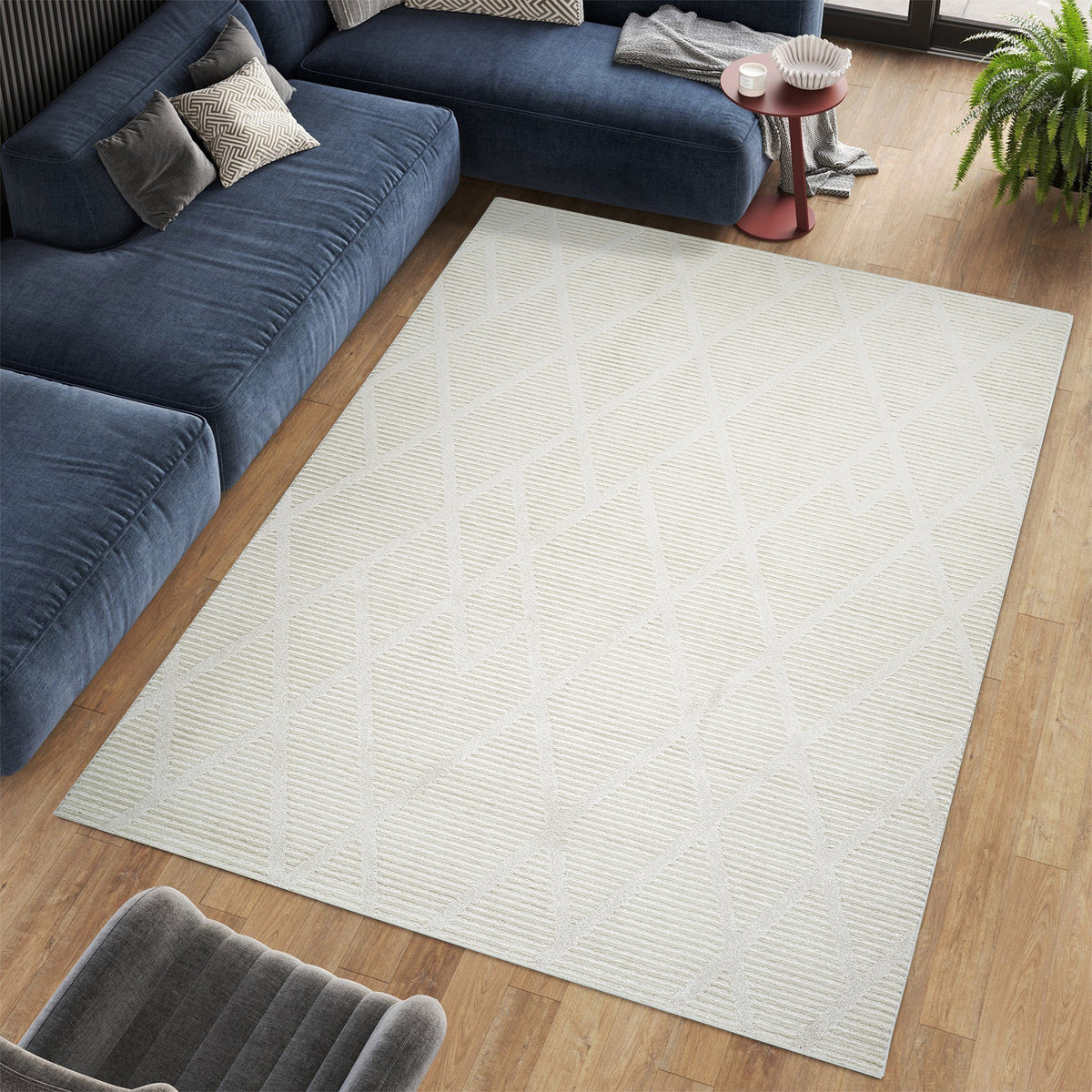 .Luxe Cream Diamond-Textured Area Rug 6'6" x 9'