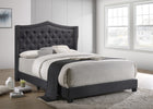 Contemporary Charcoal Gray Tufted Wingback Bed w/ Chrome Nailhead Trim