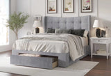 Gray Velvet Tufted Wingback Storage Queen Bed