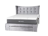 Gray Velvet Tufted Wingback Storage Queen Bed