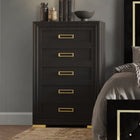 Glam Black 5-Drawer Chest with Gold Accents