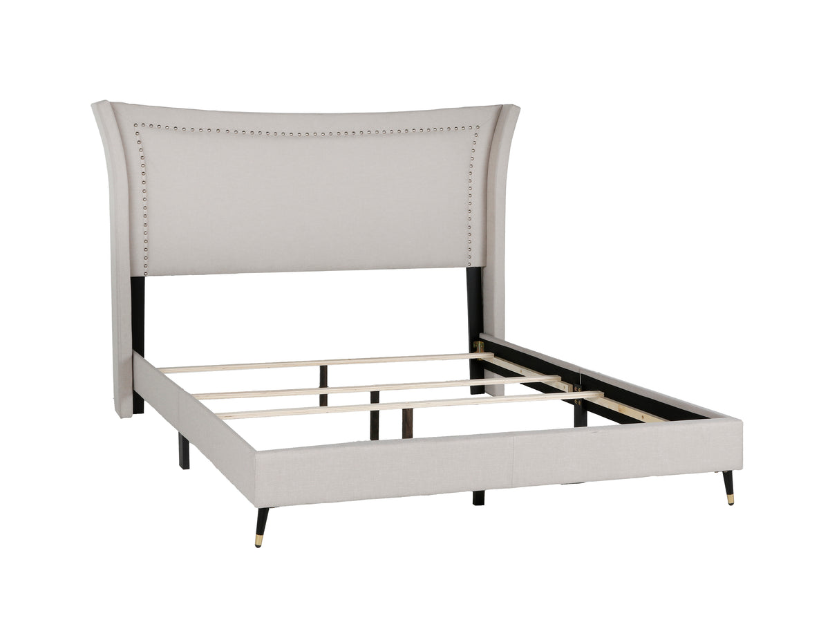 Fog Upholstered Wingback Bed with Nailhead Trim