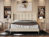 Beige Wingback Tufted Upholstered Bed