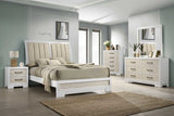 White & Beige 5-Drawer Chest with Antique Silver Bar Pulls