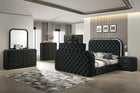 Black Velvet LED Fireplace Bedroom Set with TV Lift, Dresser, Mirror, and Nightstand