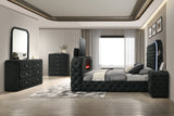 Velvet Tufted Bedroom Set with Built-in Fireplace, TV Stand, and Bluetooth Speakers by Mollai Collections | Bel Furniture