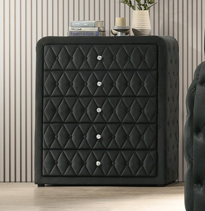 Black Velvet 5-Drawer Chest | Bel Furniture