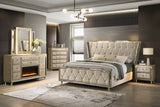 Vesper Beige Velvet LED 6-Piece Bedroom Set with Fireplace Dresser