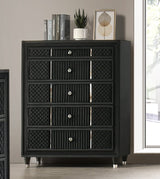 Velvet Black 5-Drawer Chest with Corduroy Accents, Dovetail Drawers & Ball-Bearing Glides
