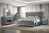 Modern Gray Velvet Nightstand with LED and Glass Top