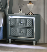 Modern Gray Velvet Nightstand with LED and Glass Top