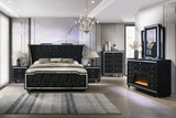 Vesper Black Velvet LED 6-Piece Bedroom Set with Fireplace Dresser