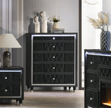 Vesper Black Velvet LED 5-Drawer Bedroom Chest