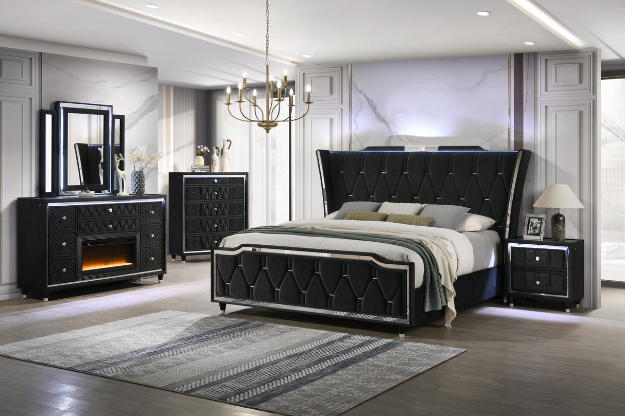 Vesper Black Velvet LED 2-Drawer Nightstand