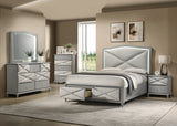 Light Gray 6-Piece LED Storage Bedroom Set with Upholstered Headboard