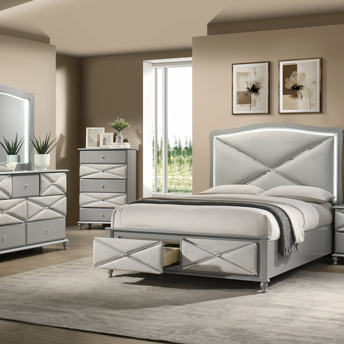 Light Gray 2-Drawer Nightstand | Bel Furniture