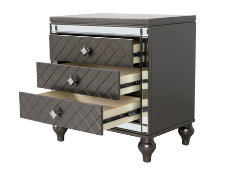 Glam Mirrored 3-Drawer Nightstand with Crystal Knobs