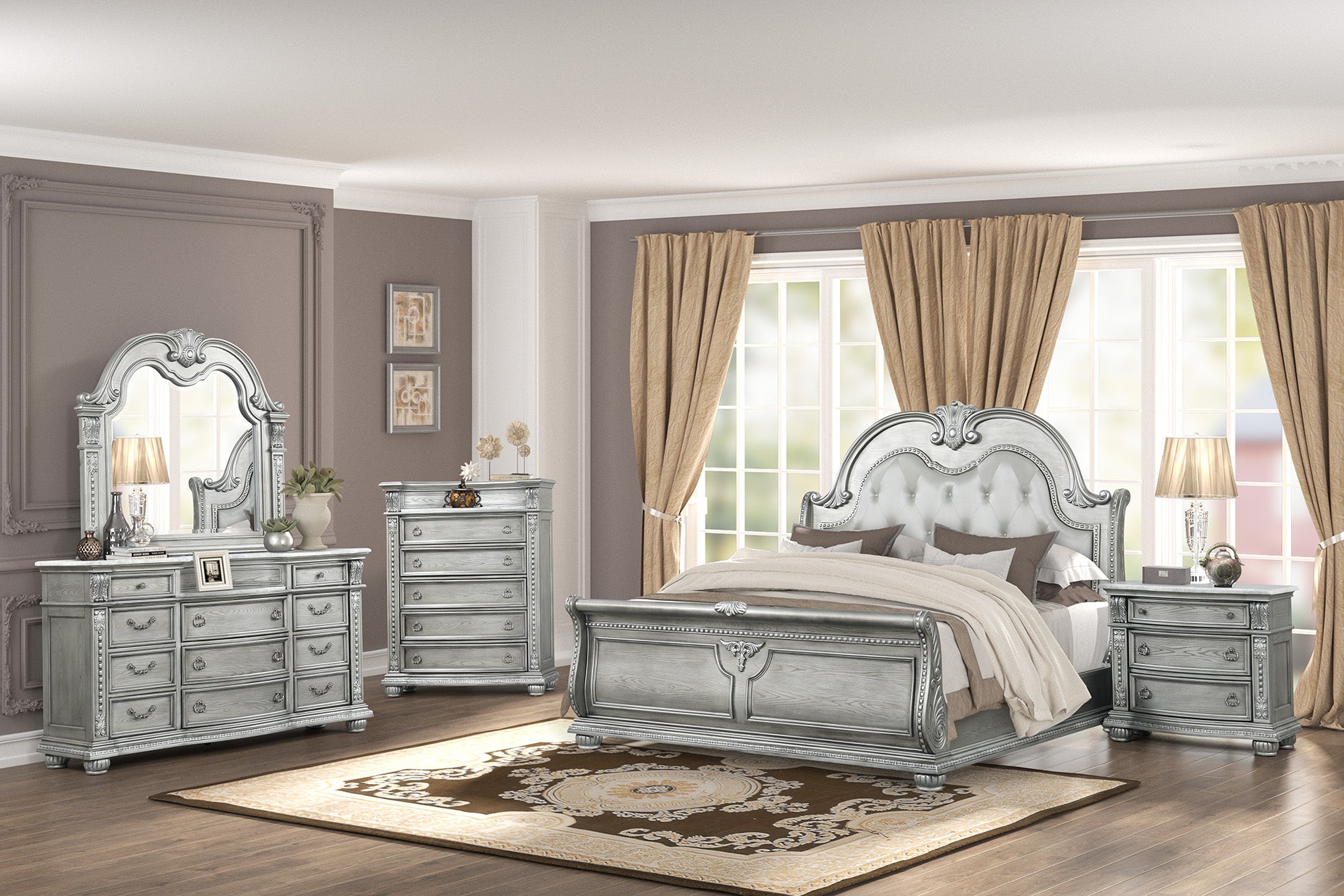Cavalier Antique Gray Sleigh Bedroom Set | Bel Furniture