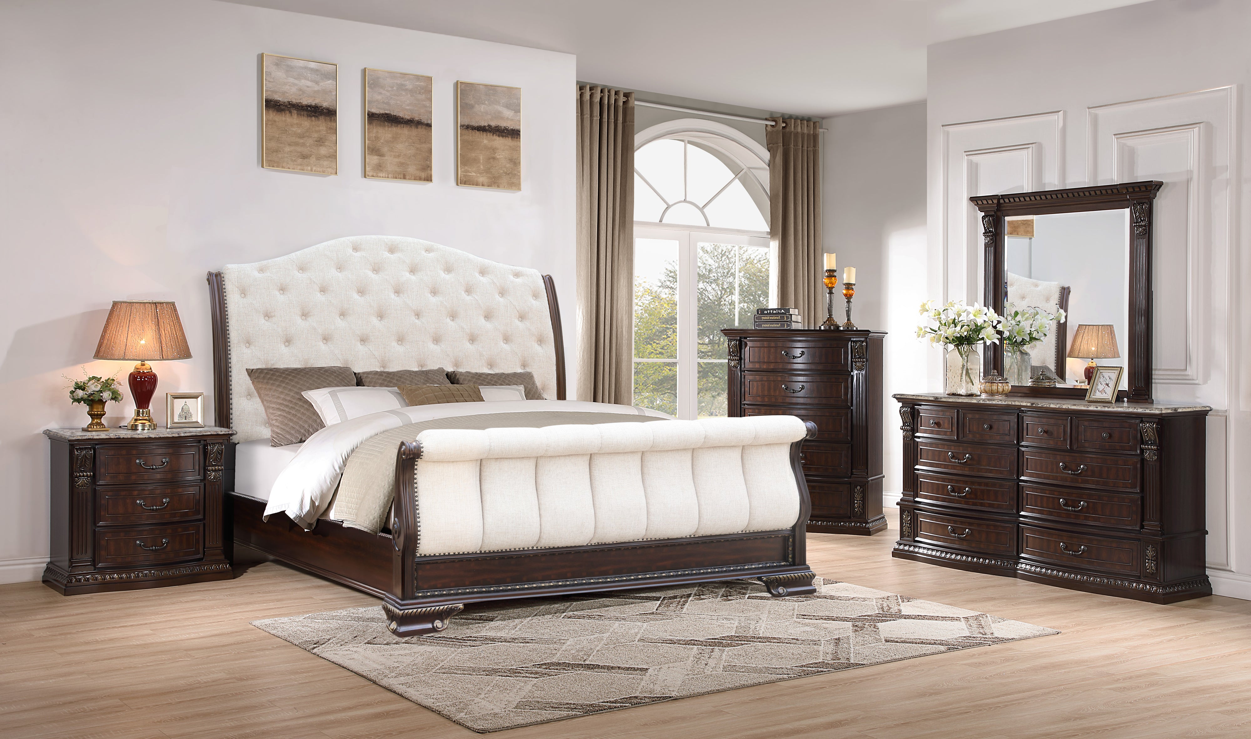 Grand-Cherry 6 Piece King Bedroom Set