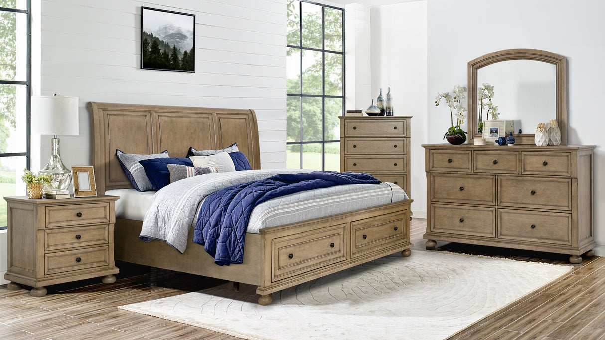 Vintage Oak Transitional Farmhouse Storage Panel Bedroom Set (King or Queen) w/ Storage Footboard Vintage Oak Transitional Farmhouse Storage Panel Bedroom Set (King or Queen) w/ Storage Footboard