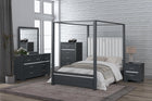 Modern Gray 6-Pc Canopy Bedroom Set with Dresser, Mirror & Nightstand