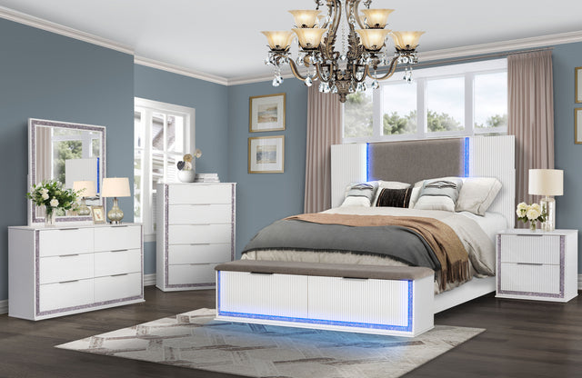 6 Piece Queen Bedroom Set with Storage and LED Light by Mollai Collections | Bel Furniture
