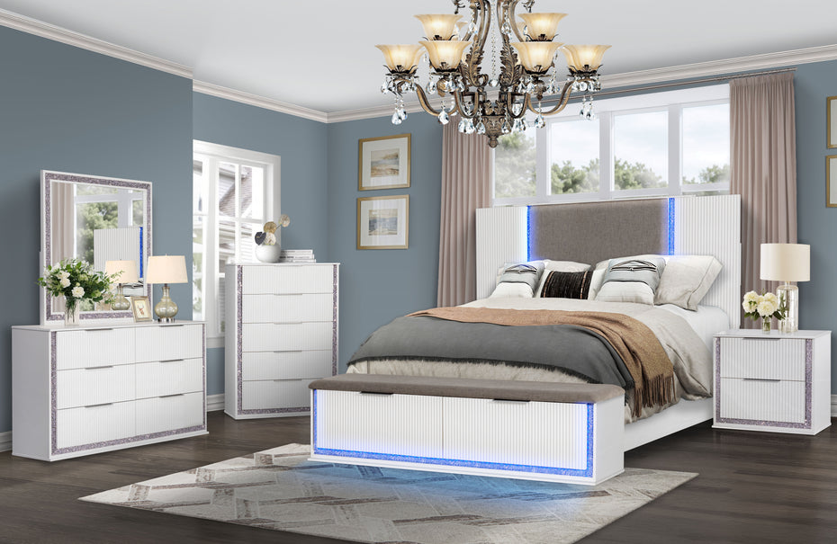 6 Piece Queen Bedroom Set with Storage and LED Light