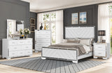 Modern Glam White 2-Drawer Nightstand with Reflective Silver Trim & Metal Handles
