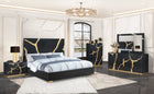 6 Piece Modern Bedroom Set - Black with Gold Accents