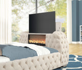 Luxury Velvet Tufted Bed with Fireplace, TV Lift, and Bluetooth Speakers by Mollai Collections | Bel Furniture