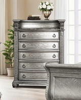 Grey Traditional Carved Chest with Wood Top