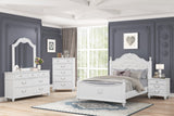 White Glam 6-Piece Bedroom Set with Upholstered Panel Bed, Dresser, Mirror & USB Nightstand