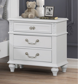 White Glam USB Nightstand with Wooden Top