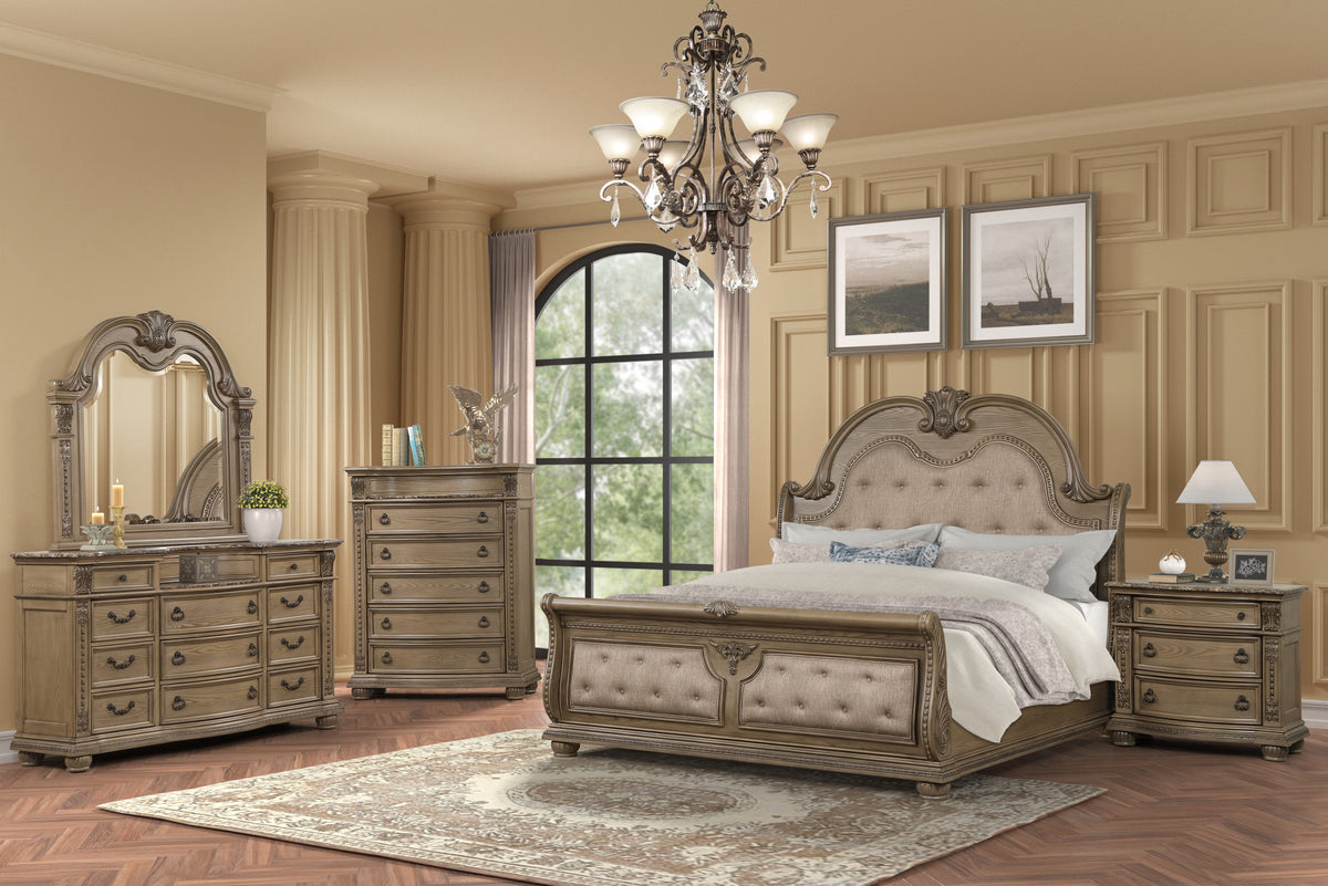 Kensington Estate Light Brown Nightstand with Marble Top and Metal Hardware