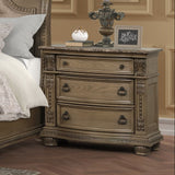 Luxurious bedroom with wooden furniture, including a bed, dresser, and mirror, in a well-lit room.