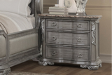 Gray Ornate Marble Top 3-Drawer Nightstand with Metal Hardware