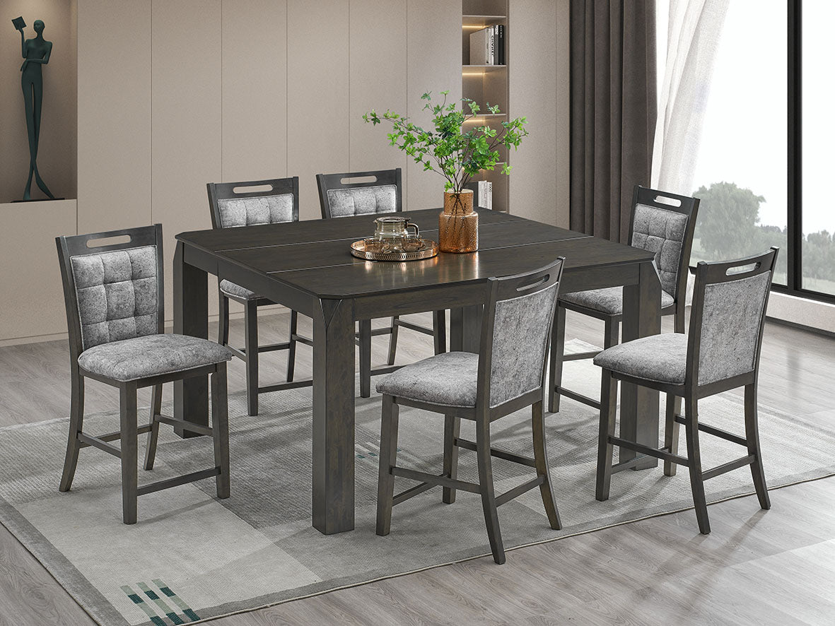 Dark Charcoal 7-Piece Square Counter Height Dining Set