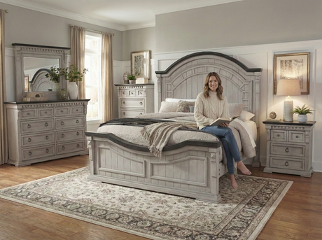 Mission Hills Rustic Farmhouse 6-Piece Bedroom Set – Two-Tone Gray/White Panel Bed