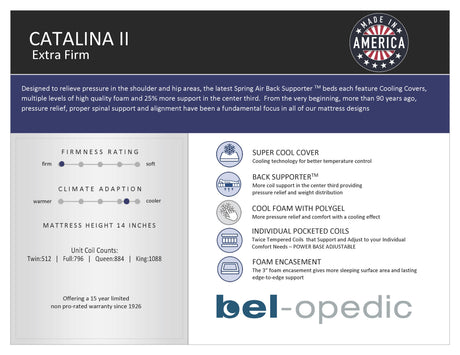 Catalina 14-Inch Extra Firm Innerspring Mattress by Bel O Pedic | Bel Furniture