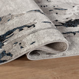 .Velvet Blue & Gray Abstract Area Rug 6'6" x 9'0"