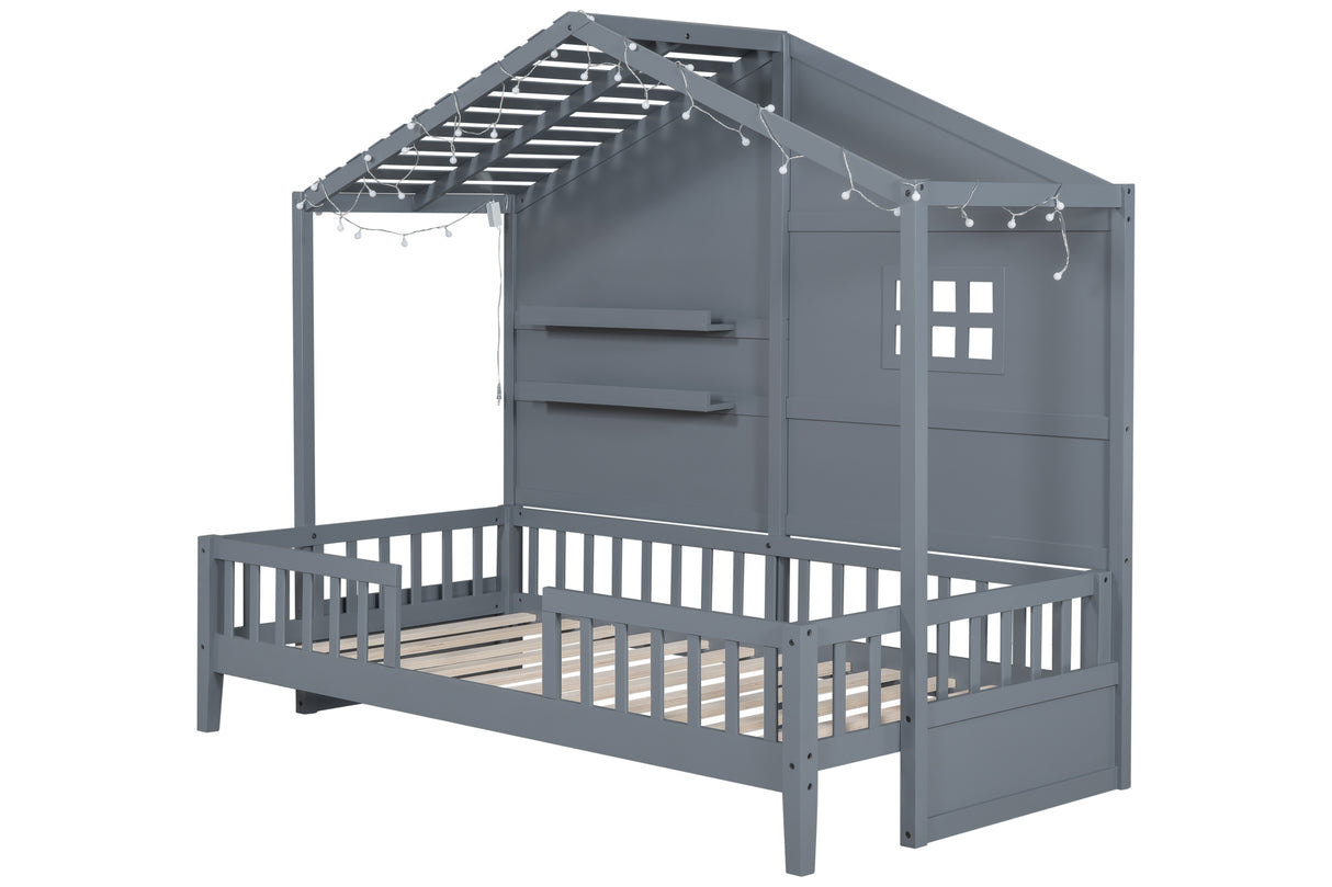 Twin Size House Bed with Shelves by Mollai Collections | Bel Furniture