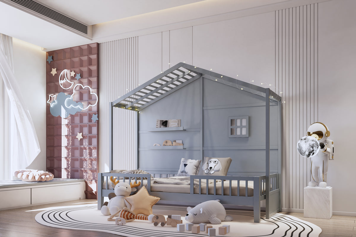 Twin Size House Bed with Shelves by Mollai Collections | Bel Furniture