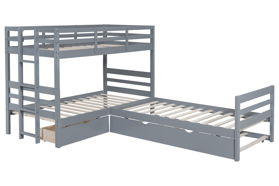 Triple Bunkbed With Trundle And Drawers (Twin Size)