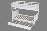 White Twin-Over-Twin Bunk Bed with Bookshelf & Roll-Out Trundle