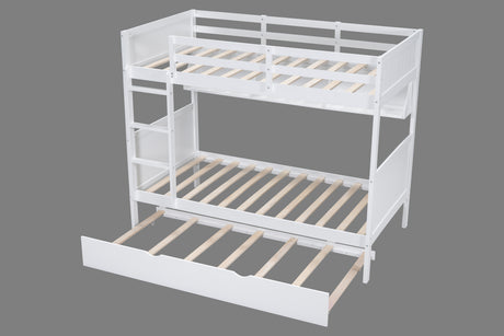 White Twin-Over-Twin Bunk Bed with Bookshelf & Roll-Out Trundle - view 4