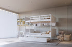White Full Over Full Bunk Bed with Trundle & Storage Shelf