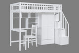 Twin Size Loft Bed with Integrated Desk, Bookshelf, Wardrobe, and Chair by Mollai Collections | Bel Furniture