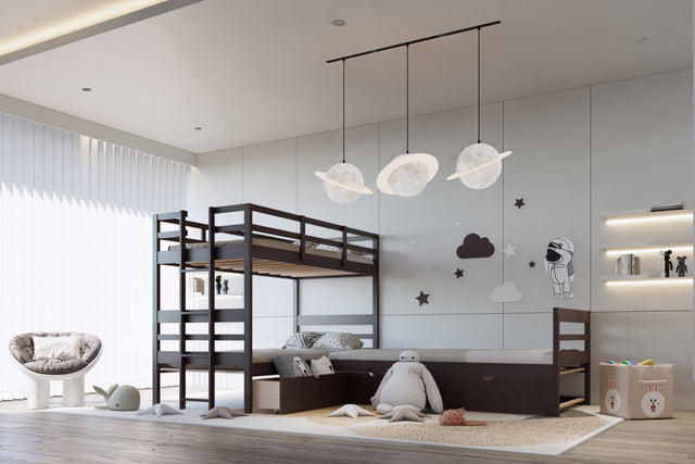 Triple Twin-size Bunkbed With Trundle And Drawers by Mollai Collections | Bel Furniture