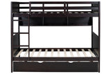 Espresso Twin-Over-Twin Bunk Bed with Bookshelf & Roll-Out Trundle
