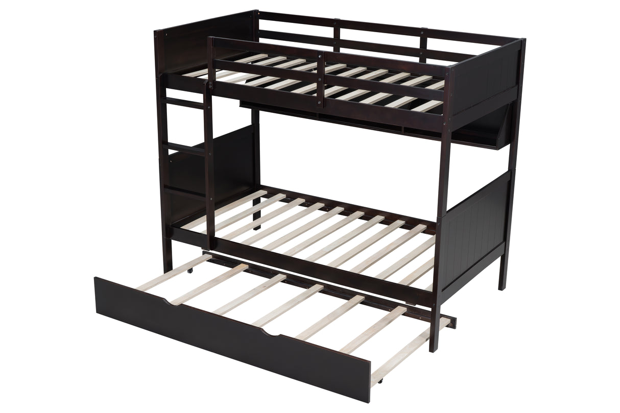 Espresso Twin-Over-Twin Bunk Bed with Bookshelf & Roll-Out Trundle